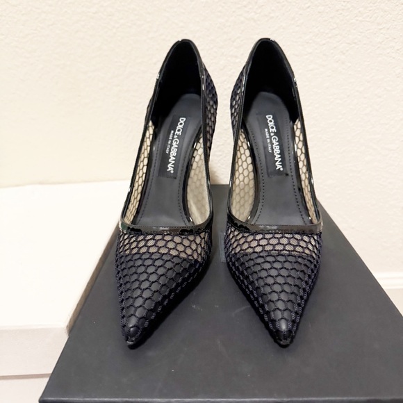 Dolce & Gabbana 105 Mesh Rete Fishnet Sheer Patent Leather DG Logo Pumps NEW - Picture 9 of 9
